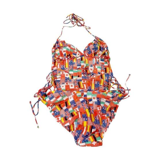 Vintage Fabric Flag Tan Through One Piece Swimsuit 70’s/80’s Open Back Women XS? - Picture 6 of 10